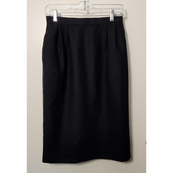 Sanyo Dresses & Skirts - Vintage Women's Black‎ Sz 8 Sm Wool Pencil Skirt Pleated Knee Length Lined Slit